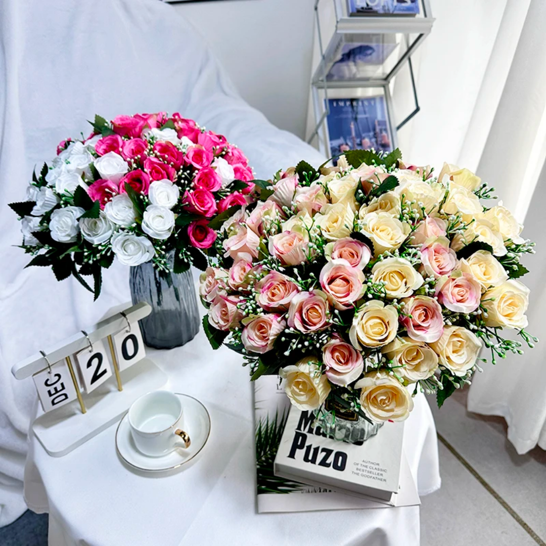 Lot de 50 bouquets de roses artificielles – 24 têtes – 40 cm – Plusieurs couleurs