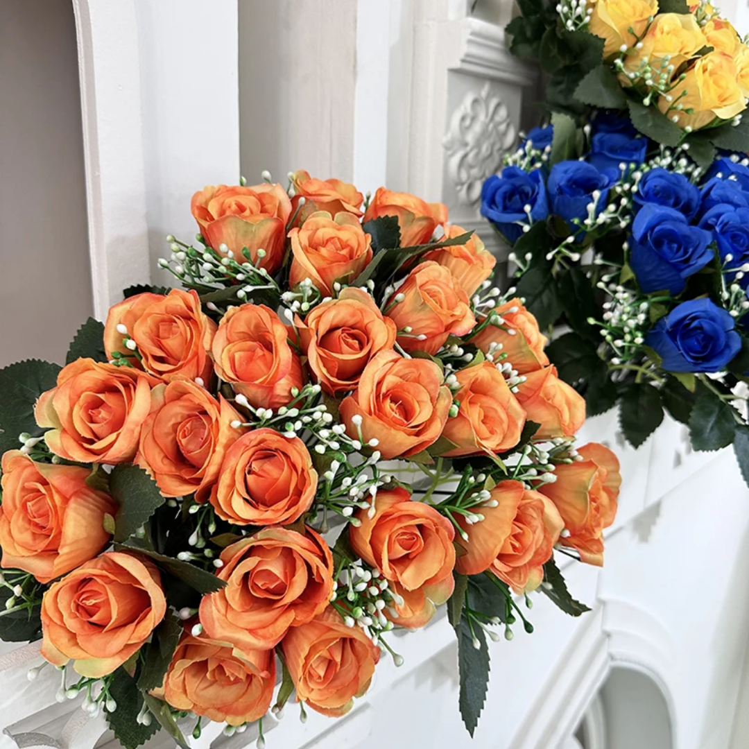 Lot de 50 bouquets de roses artificielles – 24 têtes – 40 cm – Plusieurs couleurs