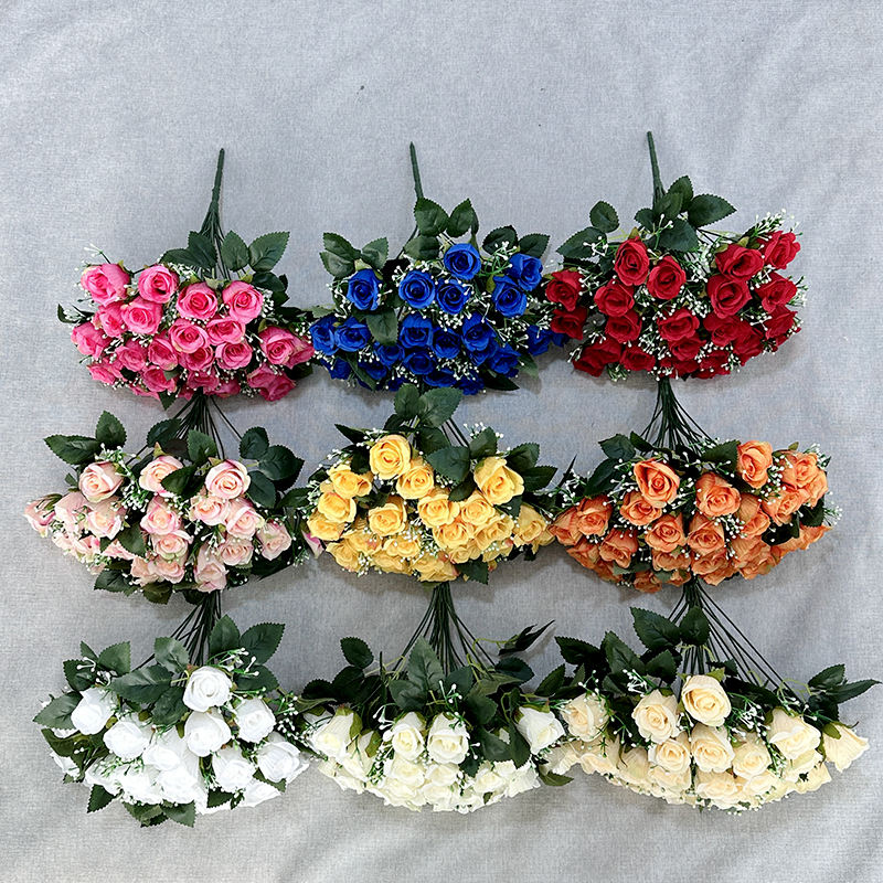 Lot de 50 bouquets de roses artificielles – 24 têtes – 40 cm – Plusieurs couleurs