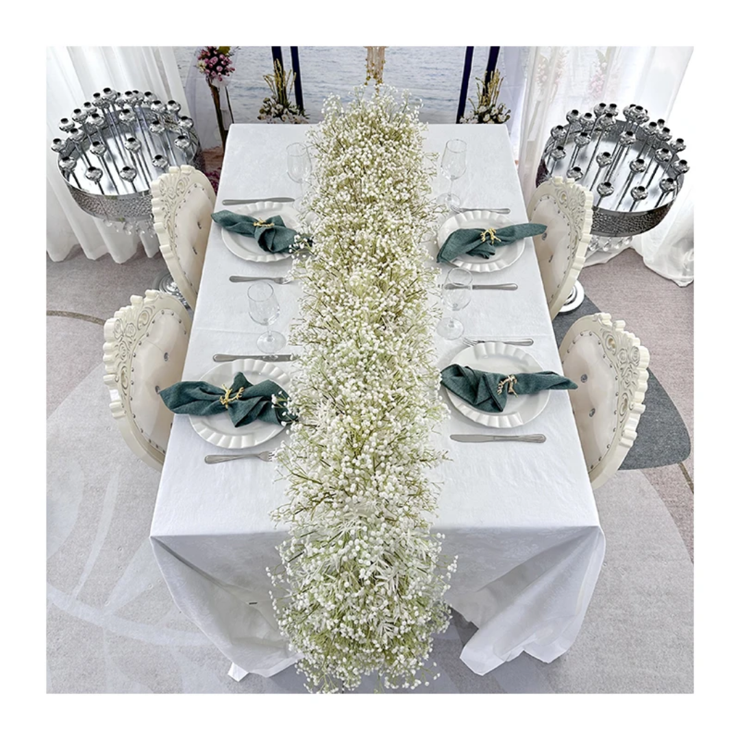 Lot de 2 Chemins de fleurs gypsophiles artificielles blanches – 2 m × 40cm
